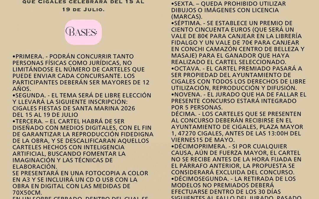 CONVOCATORIA Y BASES PARA EL CONCURSO DEL CARTEL ANUNCIADOR DE LA FERIA Y FIESTAS DE SANTA MARINA 2026